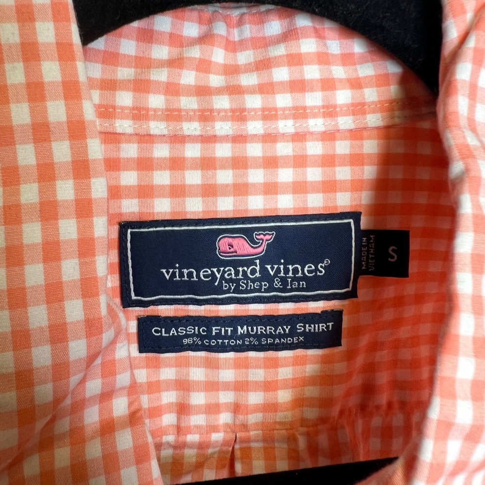 Vineyard Vines Mens Classic Fit Murray Shirt Orange Gingham Button Down Small - Picture 4 of 4